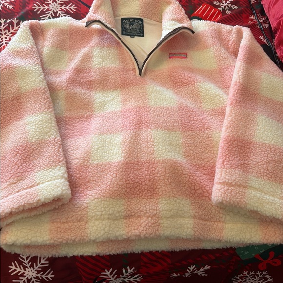 Dairy Boy Tops - Dairy Boy pink and White Fleece Pullover